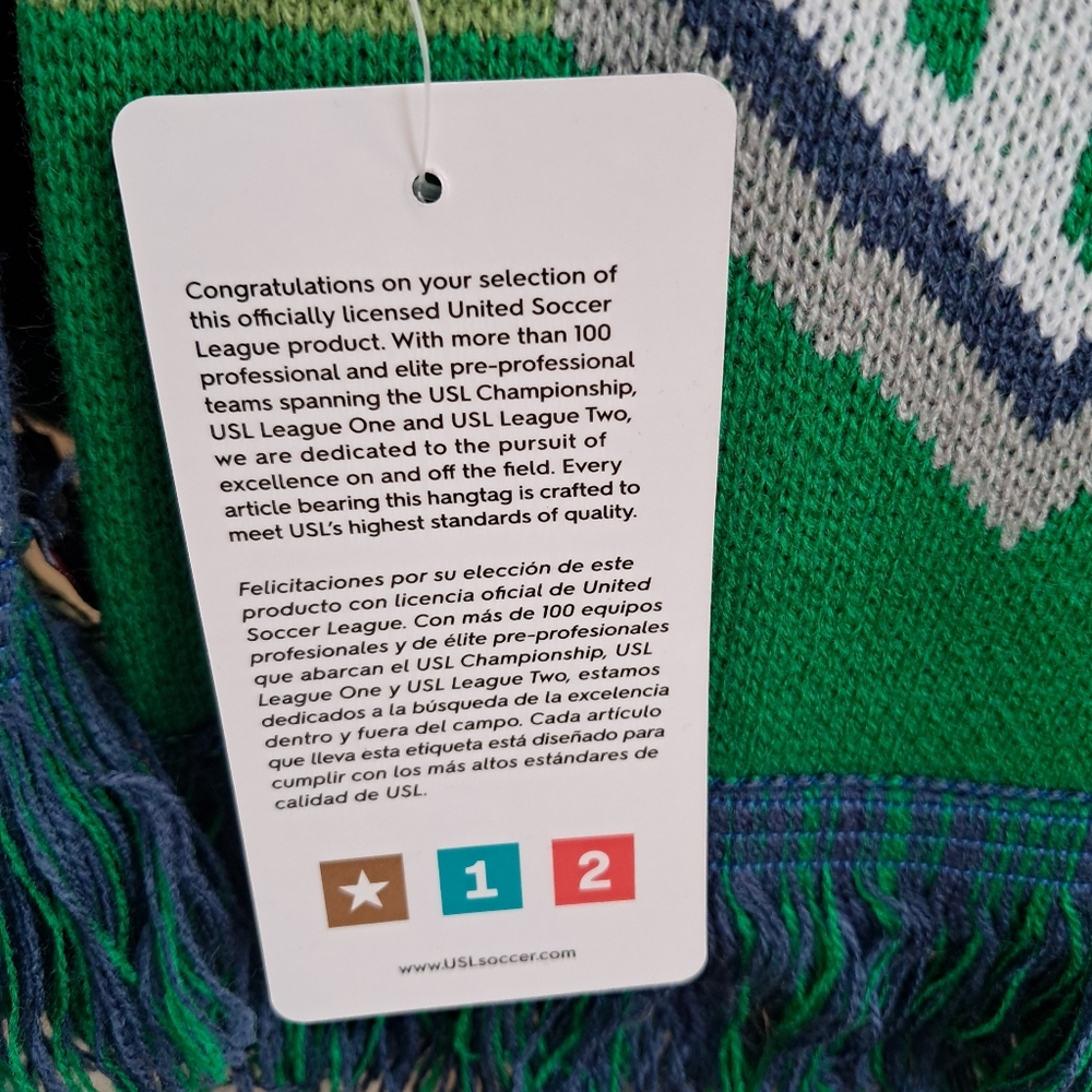 New OKC Energy FC Soccer Oklahoma City Knit Scarf Unisex Green Blue White Fringe - Picture 8 of 10